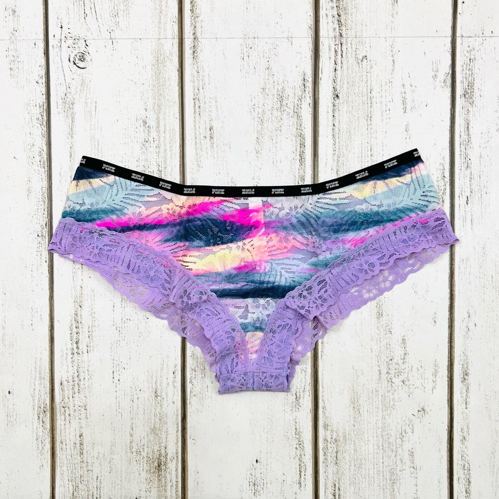 VS PINK Watercolor Lace Cheekster Pantie Large Vintage Style